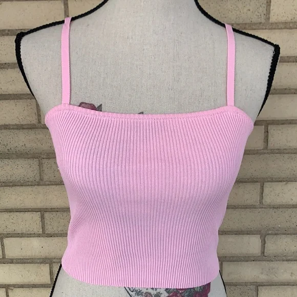 ❌DONATED❌Pink Ribbed Cami Stretchy Crop Top - Picture 4 of 14